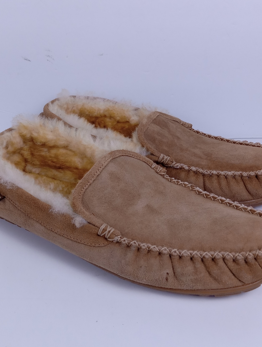 L.L. Bean Wicked Good Venetian Slippers Suede Shearling Mens 13 Moccasins Cozy
